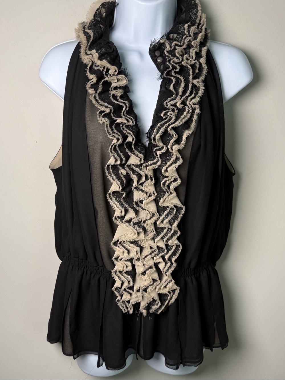Target x Neiman Marcus Black Chiffon Lace Ruffle Halter Top Dark Academia Size L